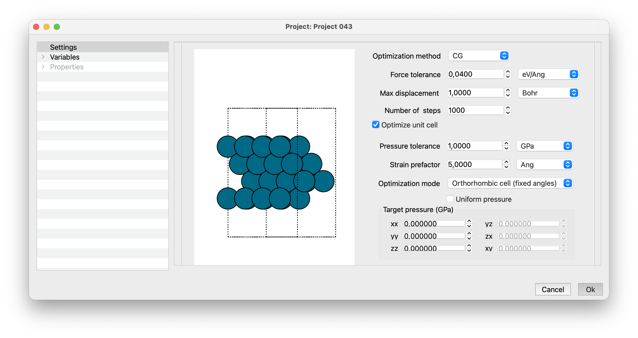 Workflow SIESTA only geom param optimizecell widget